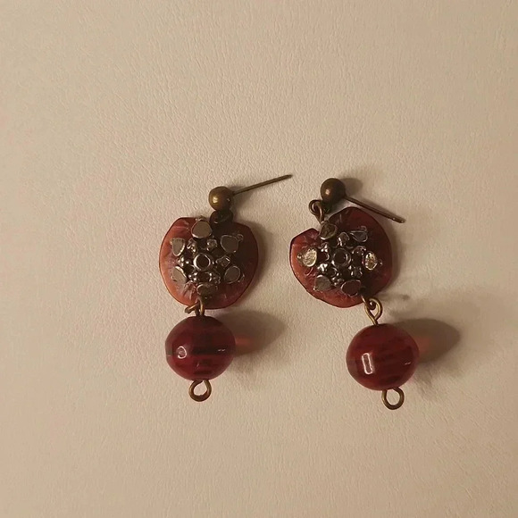 Red Stone and Bead Drop Earrings - Picture 1 of 2